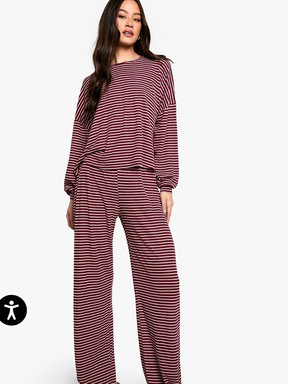 PrettyLittleThing Tall Stripe Long Sleeve Top & Trousers Pyjama Set BURGUNDY